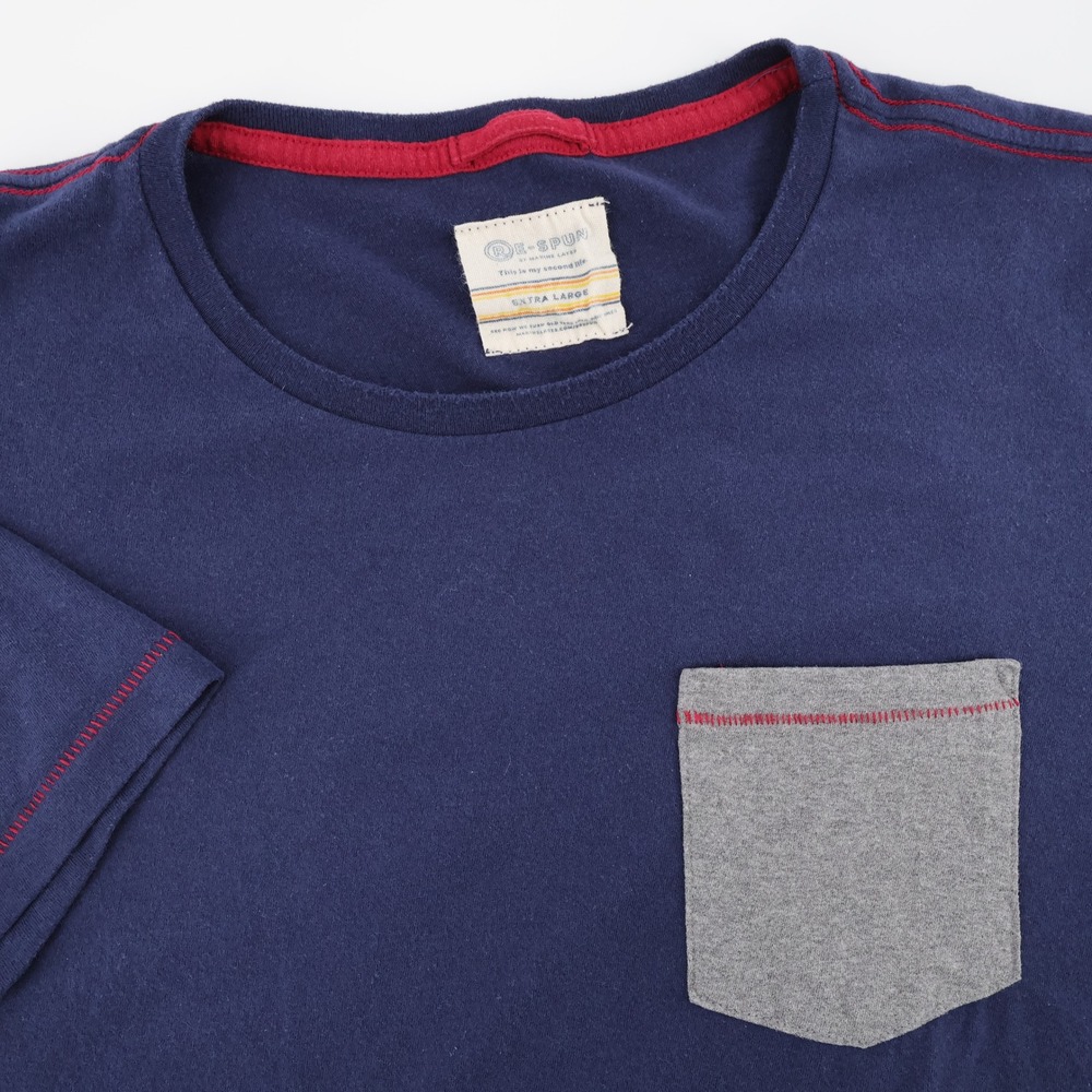 Marine Layer Re-Spun Contrast Stitch Pocket Tee Navy Blue Short Sleeve Mens XL